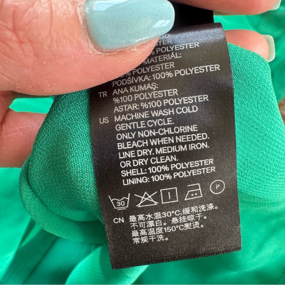 H&M One-Shoulder DRESS Green Pleated Chiffon Asymmetrical Hem Bridesmaid 4 - Picture 6 of 11